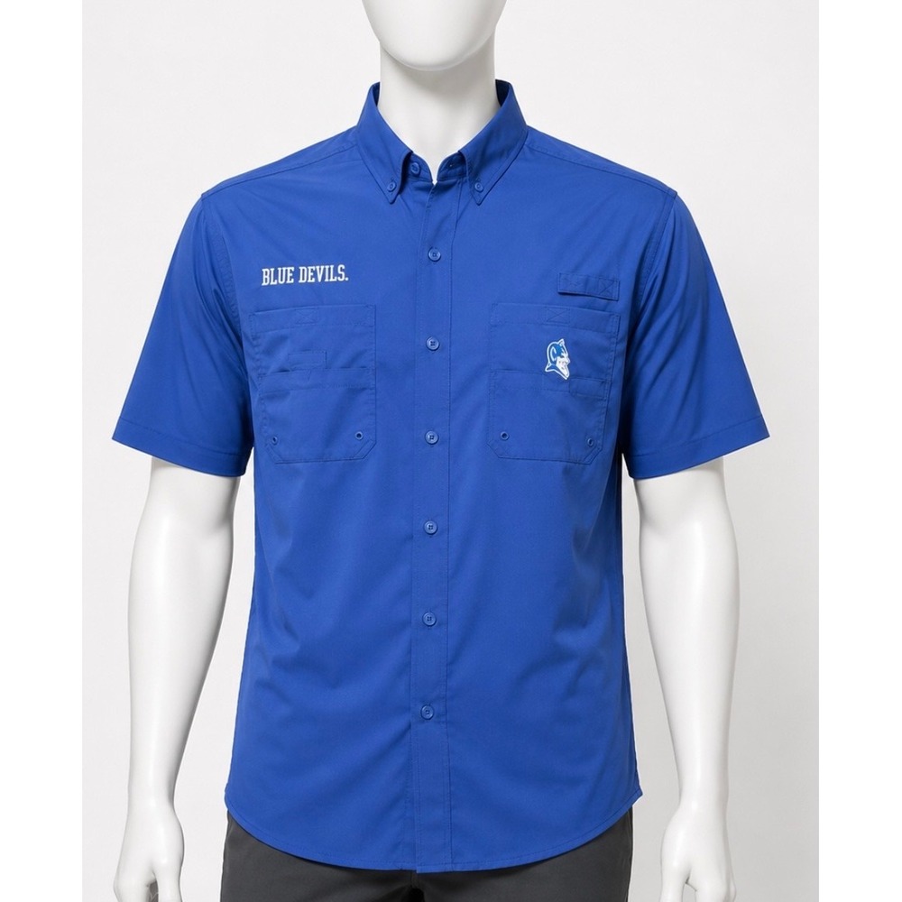 Duke Blue Devils Shirt Mens XL Blue Short Sleeve Button Up Vented Performance